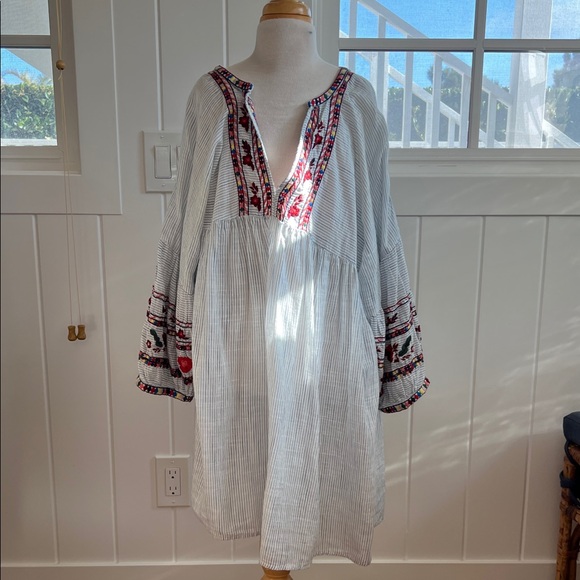 Zara TRF blue & white Striped Tunic with Multicolor Accents - Picture 1 of 10